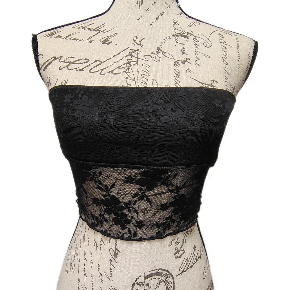 Black Lace Strapless Crop Top‎ Cami Lingerie Small Dark Coquette Vampy Romantic
